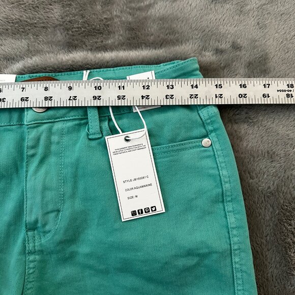 NWT Judy Blue Mid-Rise Cut-Off Shorts Aqua Blue Women's MEDIUM Stretch - Picture 5 of 7
